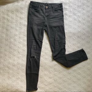Zara DIY plaid black mid-rise jeans